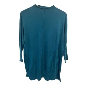 Kerisma Women’s Dark Teal Sweater Wool Blend Slant Pockets Split Hem S/M